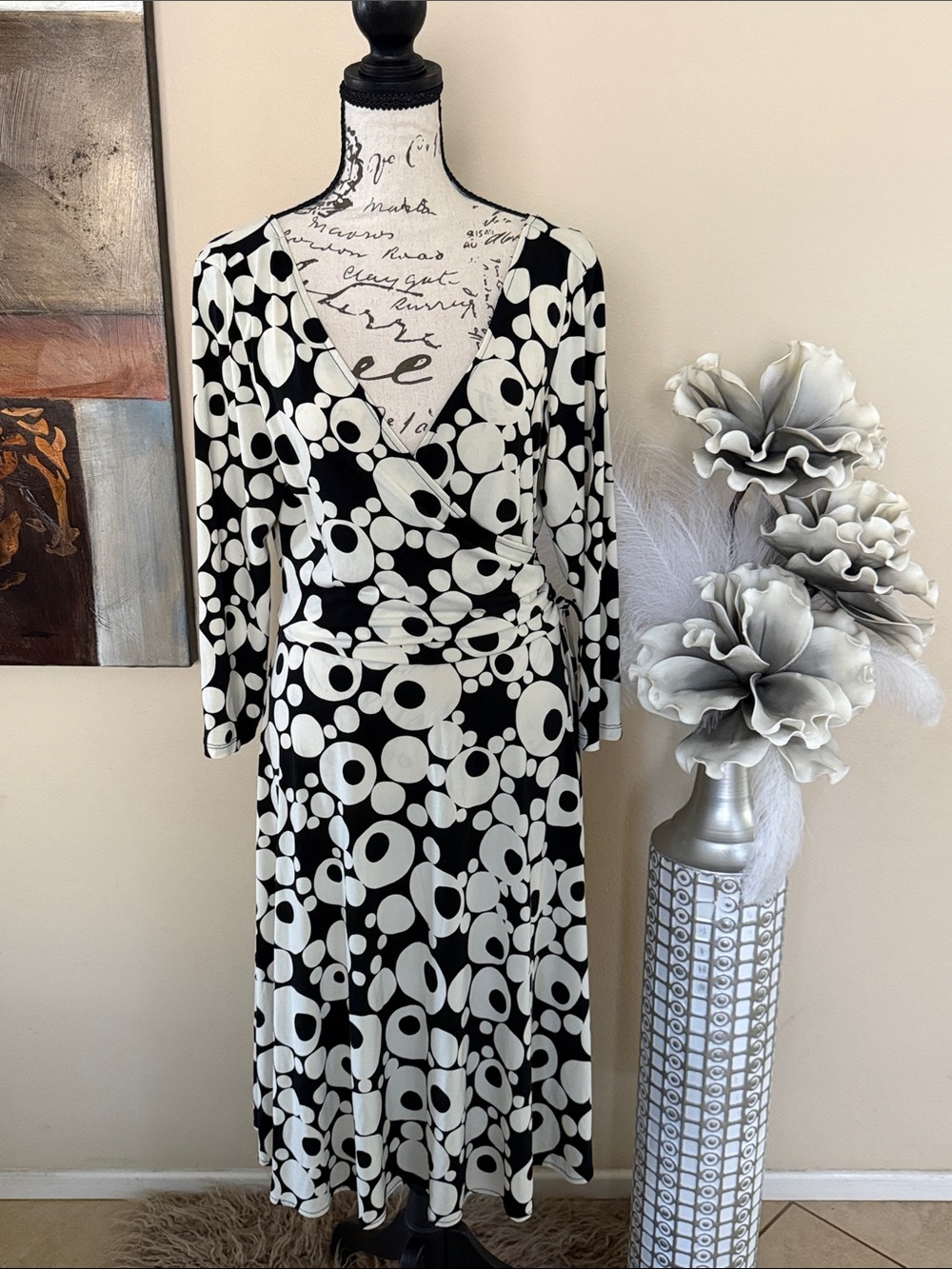 Black & White Polka Circle Wrap Dress - Elegant Women's Dress